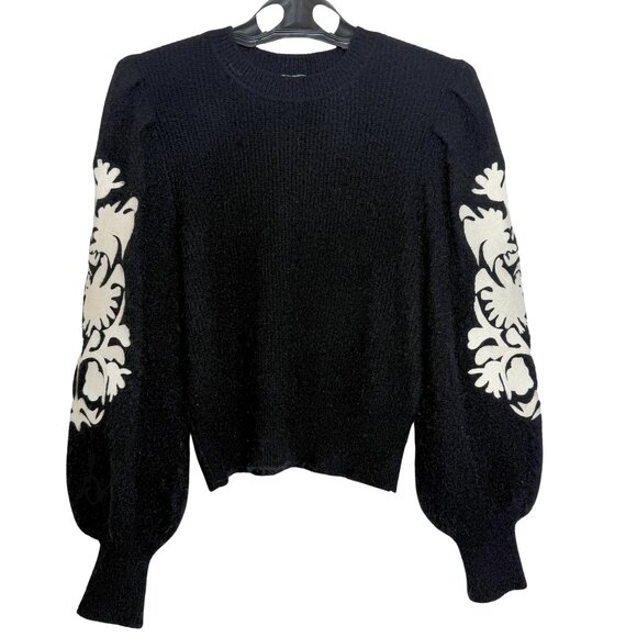 Sandro Alpaca Sweater with embroidered sleeves, sz S - Picture 1 of 6